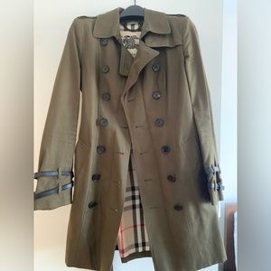 Burberry Trench Coat, Dark Green, Kensington Belted Double-Breasted Trench Coat